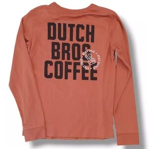 Dutch Bros Womens Medium Orange Long Sleeve Varsity Letter T Shirt 100% Cotton